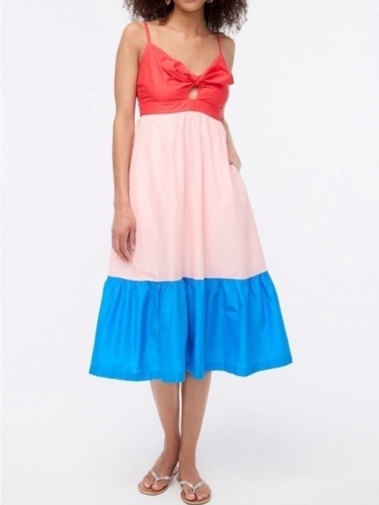 J. Crew Dresses & Skirts - New! J. Crew sz 14 Colorblock tie-front cutout midi dress sleeveless blue NWT